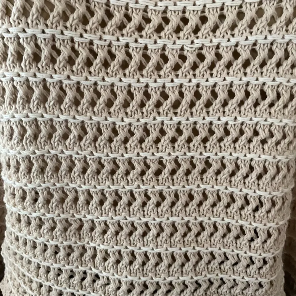 American Eagle Crochet Knit Sweater Women’s S Beige Open Knit Long Sleeve NWT